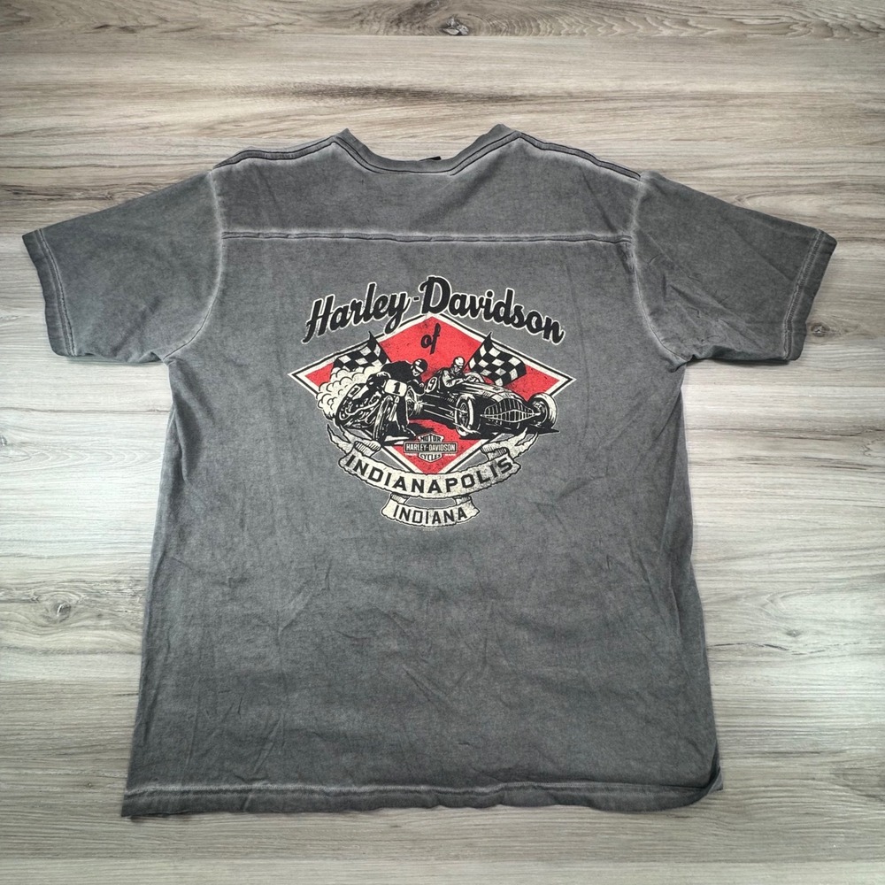 Vintage Distressed Harley Davidson Indianapolis Tee Gray Eagle Wings Hot Rod L - Picture 5 of 11